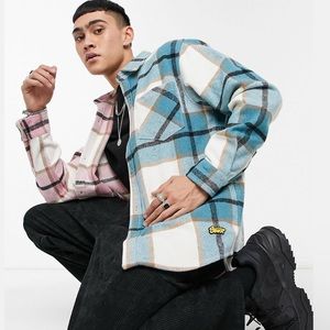 Men’s Sz S Spliced Pink and Blue Overshirt